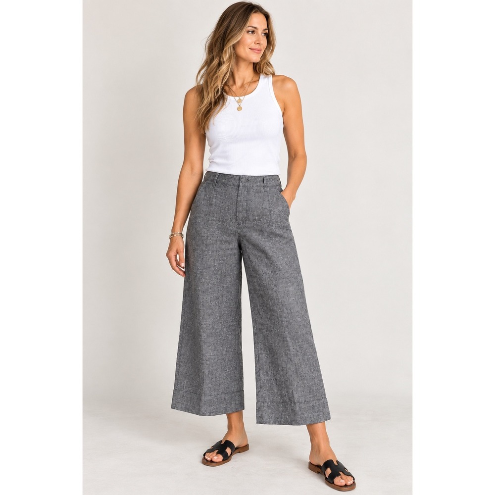 J. Jill Love Linen Wide Leg Pants Grey Minimalist Quiet Luxury Small Cropped